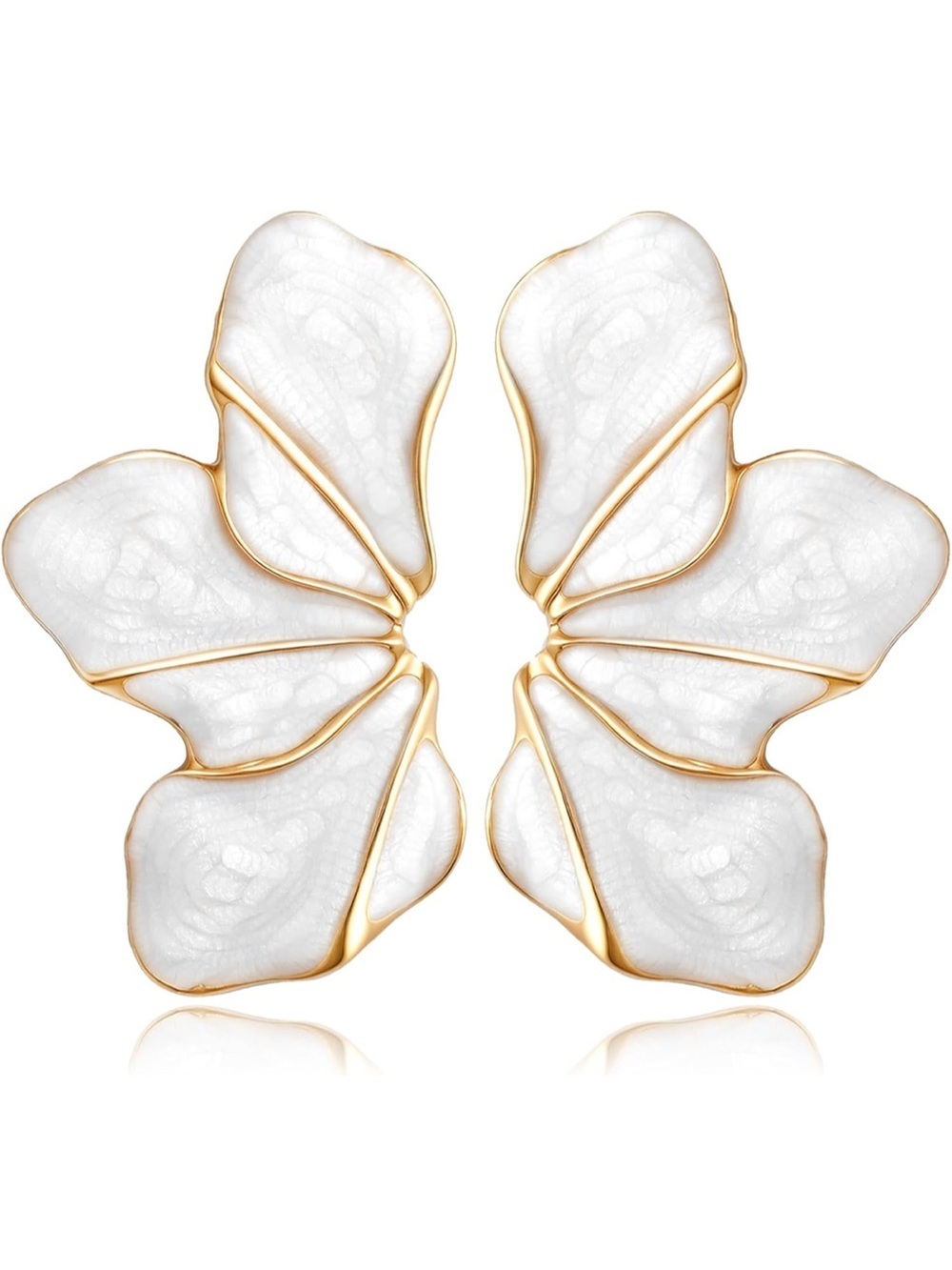 Trendy White Petal Flower Earrings - Gold Trim